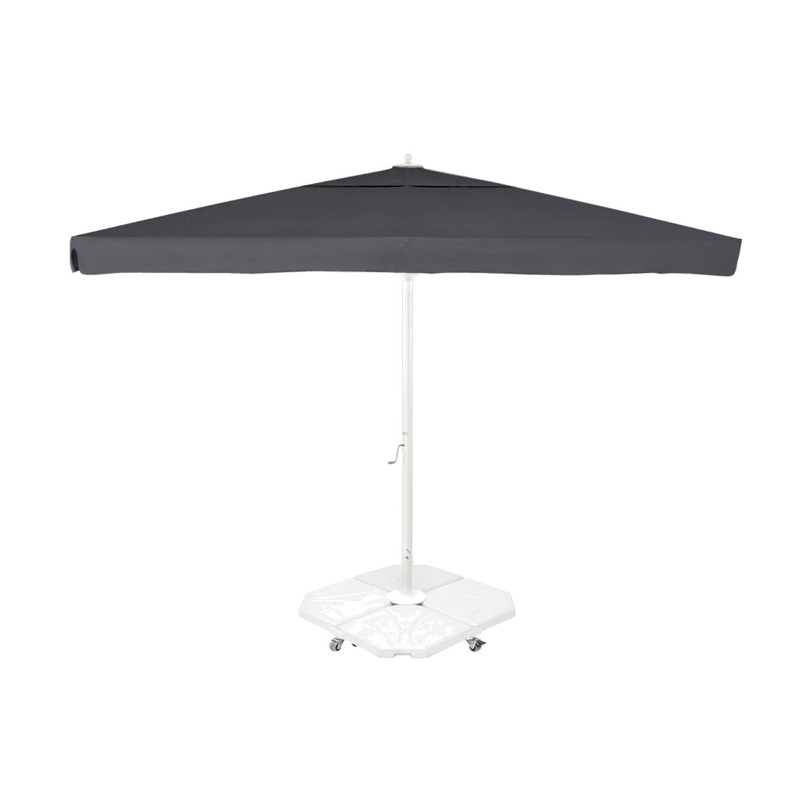Parasol Rio 400 x 400 cm Ezpeleta, structure blanche, toile anthracite, avec volants