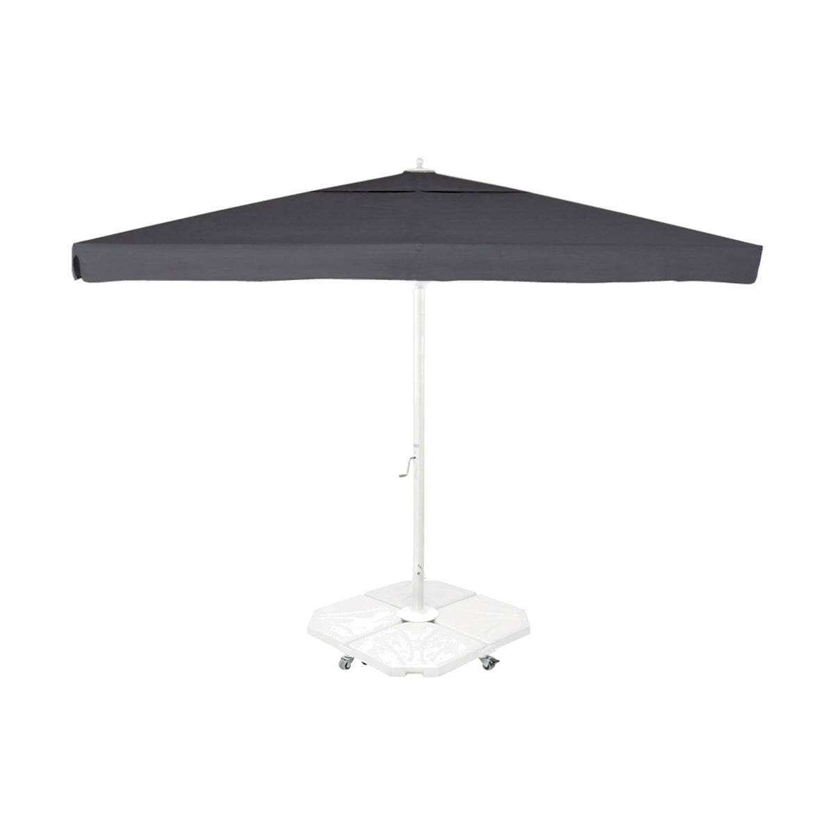 Parasol Rio 400 x 400 cm Ezpeleta, structure blanche, toile anthracite, avec volants