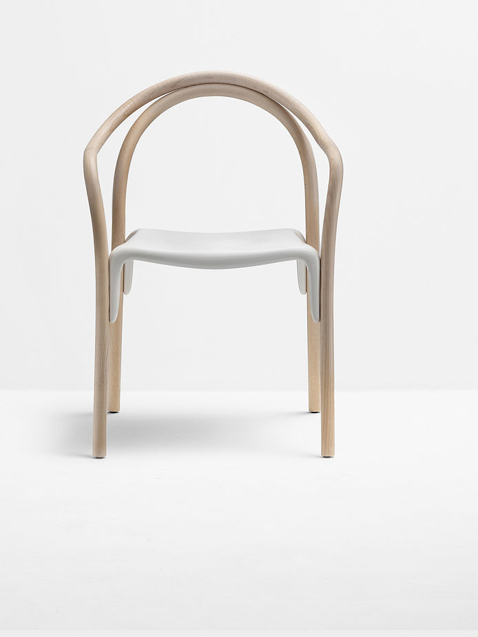 Fauteuil Soul 3745 Pedrali frêne blanchi, assise blanche