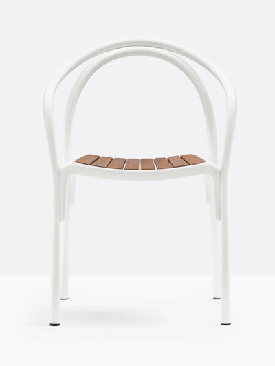 Fauteuil Soul 3746 blanc, assise teck