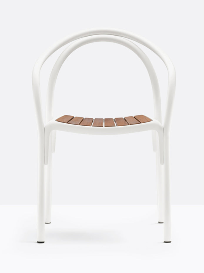 Fauteuil Soul 3746 blanc, assise teck