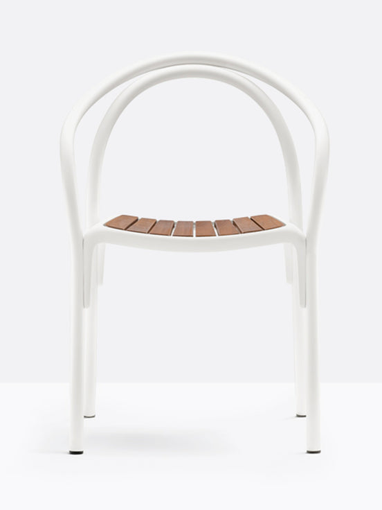 Fauteuil Soul 3746 blanc, assise teck