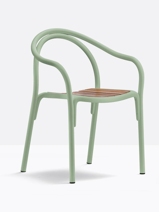 Fauteuil Soul 3746 Pedrali vert sauge, assise teck