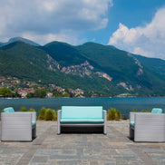 Gamme Sunset Pedrali avec coussins en terrasse, mobilier CHR