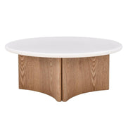 Table basse Arlo Ø80 cm microciment — Blanc crème & chêne