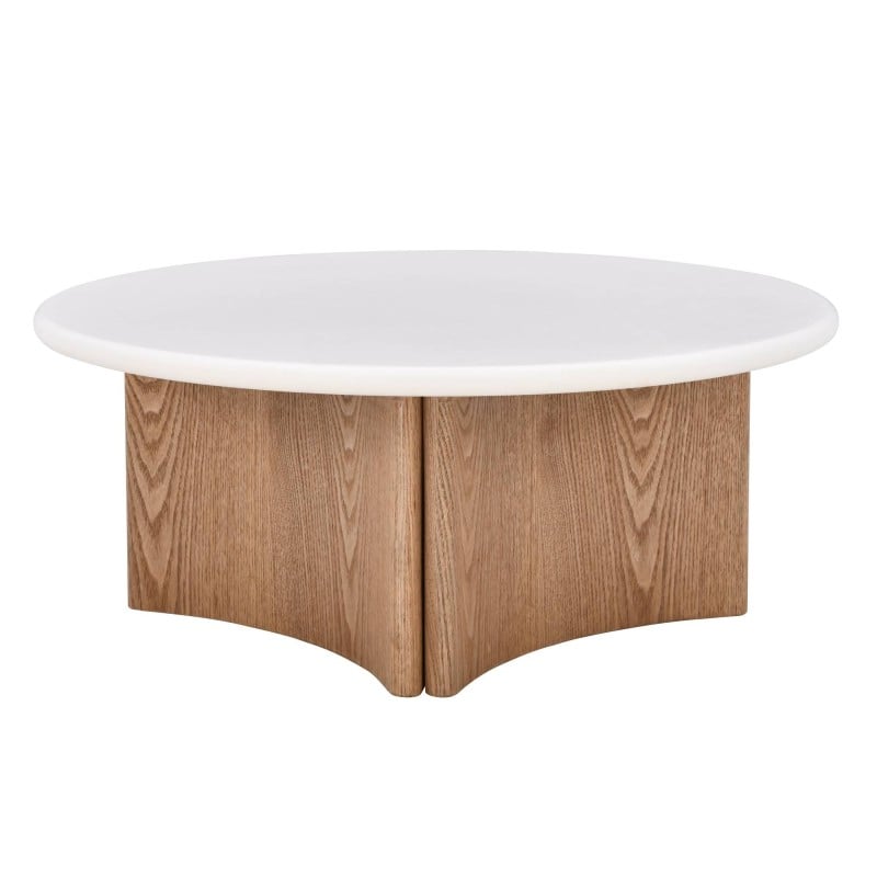 Table basse Arlo Ø80 cm microciment — Blanc crème & chêne