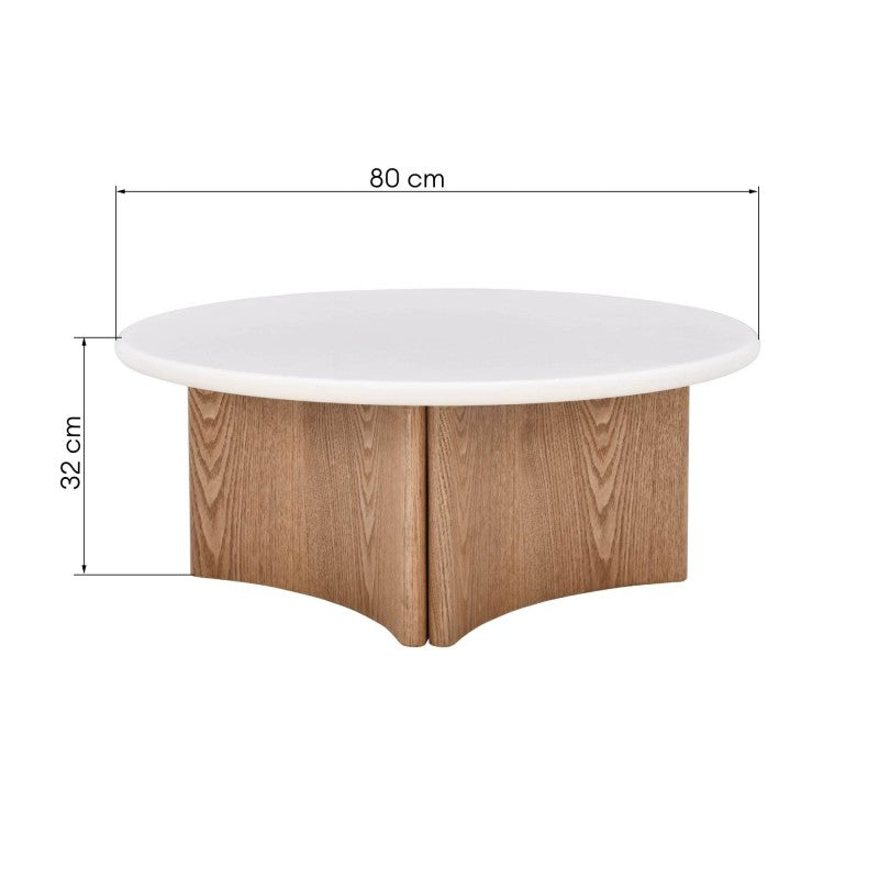 Table basse Arlo Ø80 cm microciment — Blanc crème & chêne