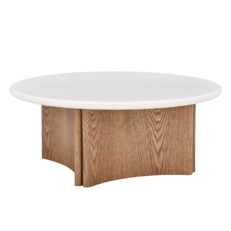 Table basse Arlo Ø80 cm microciment — Blanc crème & chêne