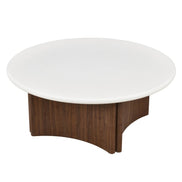 Table basse Arlo Ø80 cm microciment — Blanc crème & noyer — vue d'ensemble