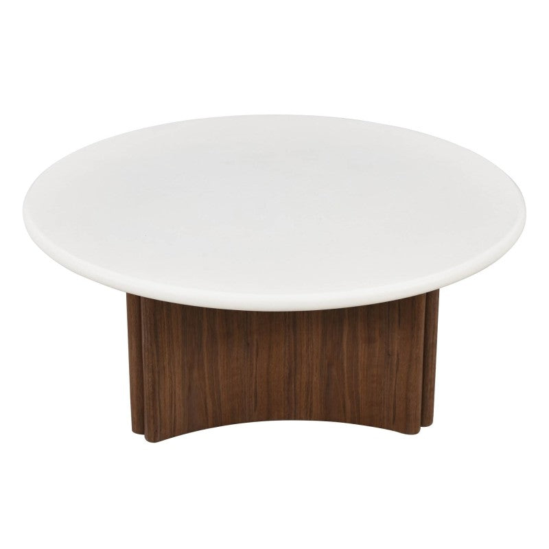 Table basse Arlo Ø80 cm microciment — Blanc crème & noyer