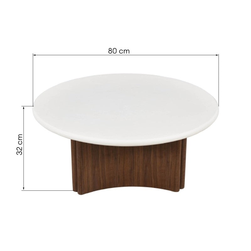 Table basse Arlo Ø80 cm microciment — Blanc crème & noyer