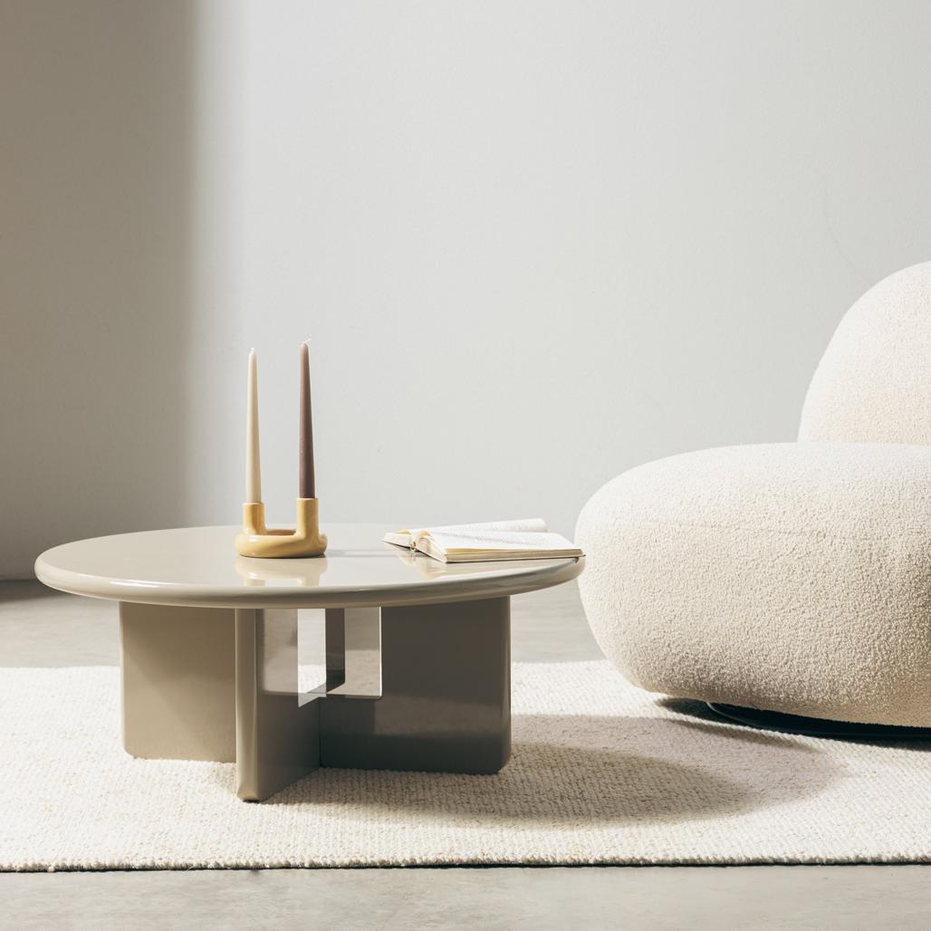 Table basse Larna Ø80 cm beige brillant
