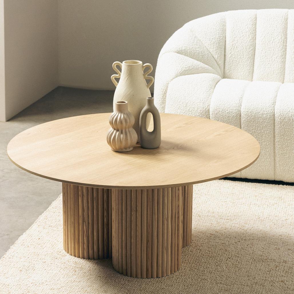 Table basse Naora II Ø100 cm base à lamelles