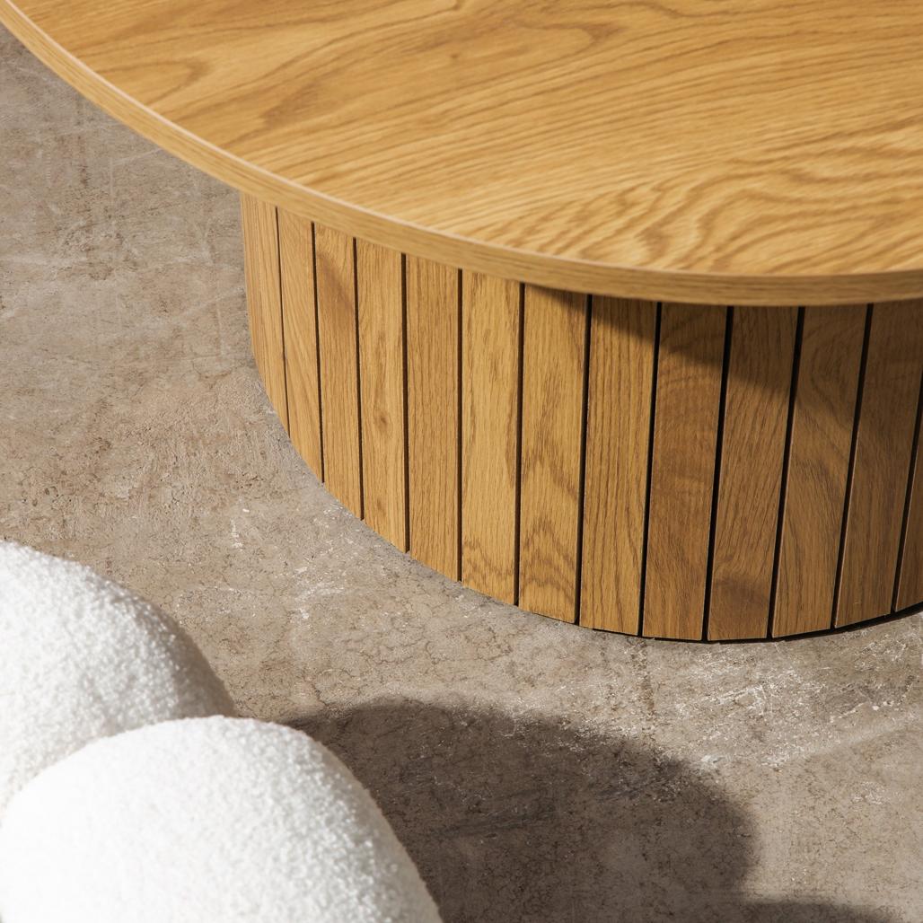 Table basse Unanime Ø80 cm à lattes chêne