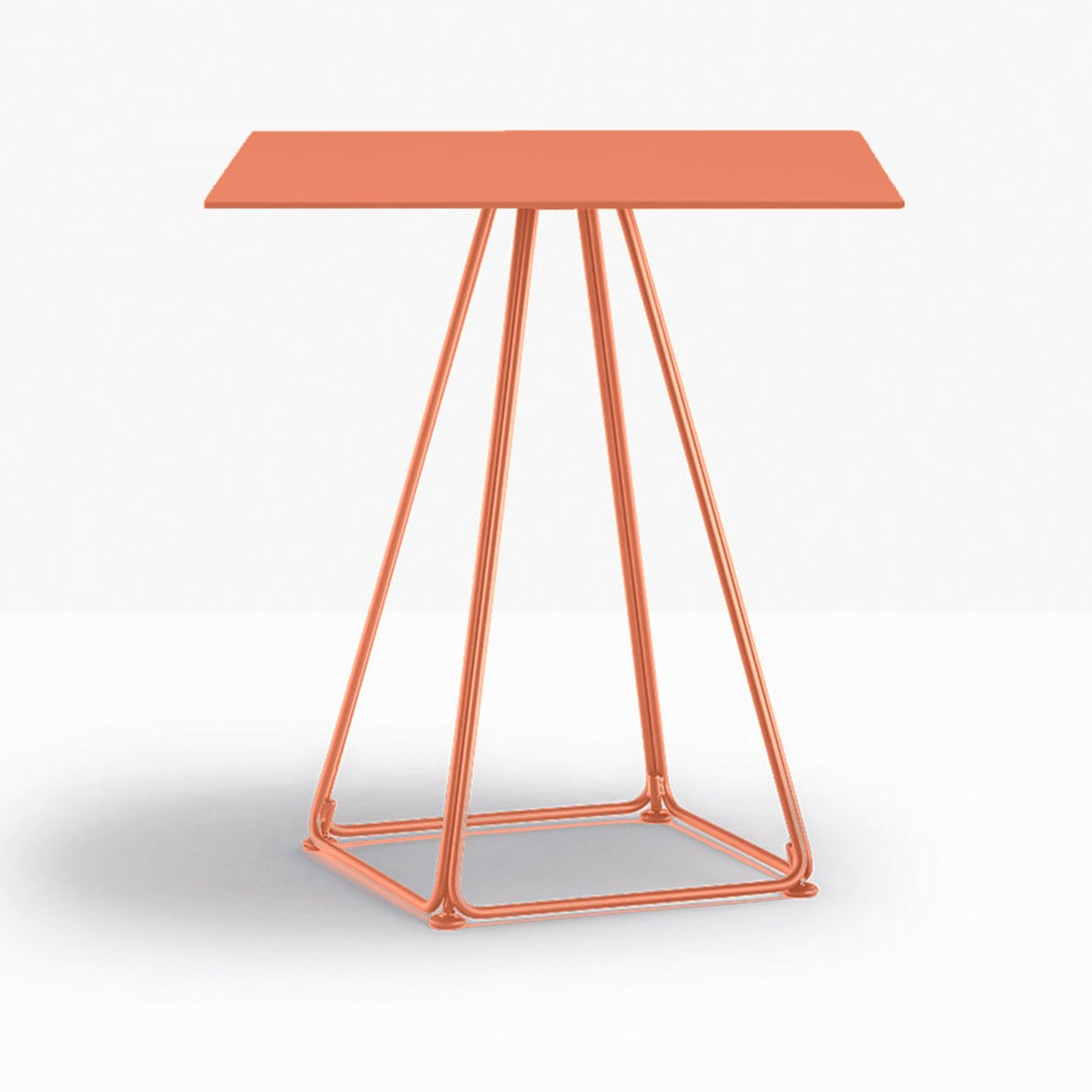 Table complète carrée Lunar Pedrali — plateau acier et piètement fil d'acier coloris Orange AR500