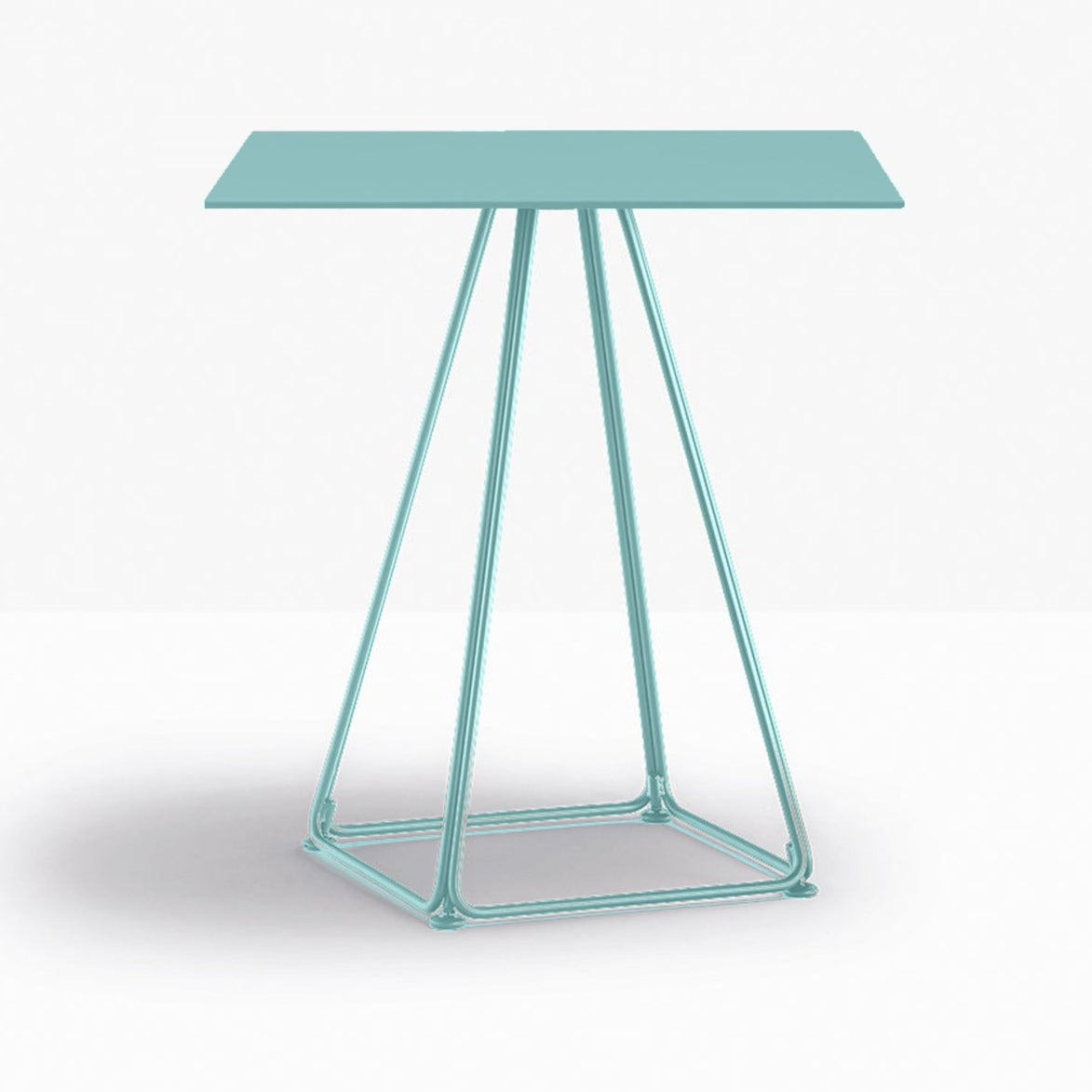 Table complète carrée Lunar Pedrali — plateau acier et piètement fil d'acier coloris Bleu ciel AZ100