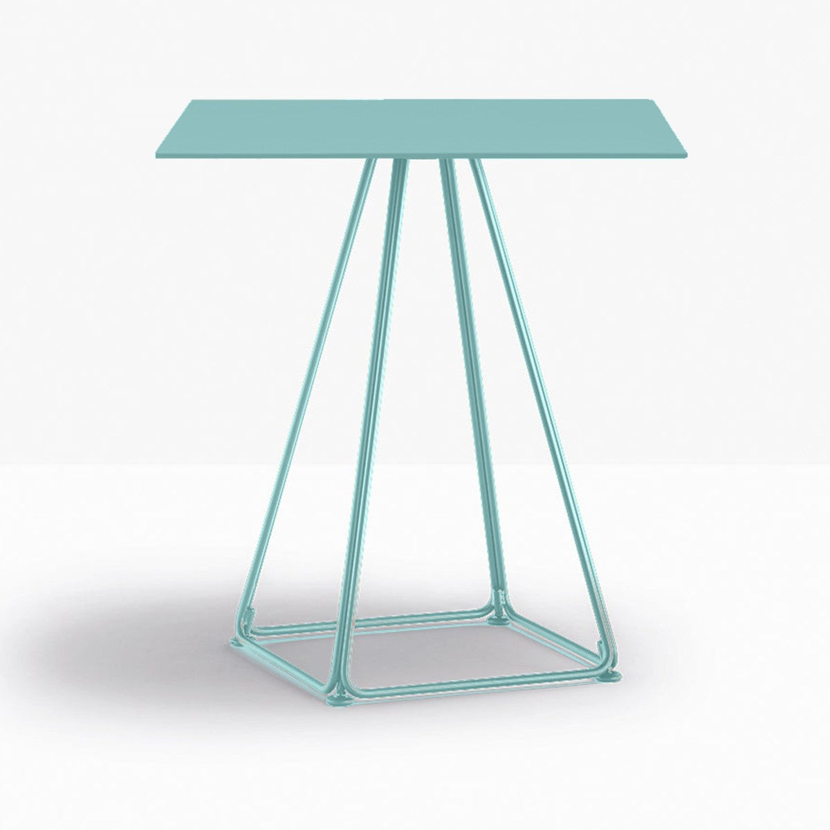 Table complète carrée Lunar Pedrali — plateau acier et piètement fil d'acier coloris Bleu ciel AZ100