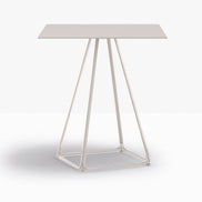 Table complète carrée Lunar Pedrali — plateau acier et piètement fil d'acier coloris Beige BE100