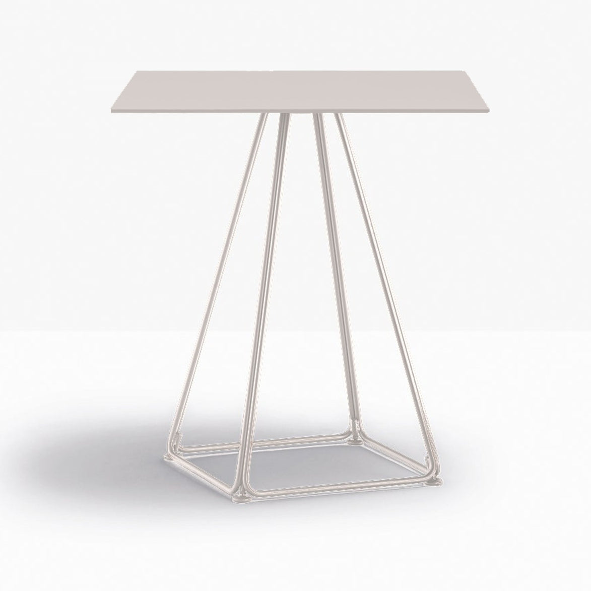 Table complète carrée Lunar Pedrali — plateau acier et piètement fil d'acier coloris Beige BE100