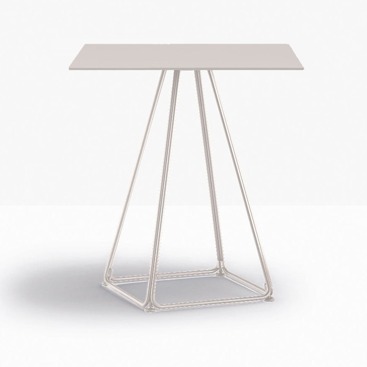 Table complète carrée Lunar Pedrali — plateau acier et piètement fil d'acier coloris Beige BE100
