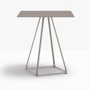 Table complète carrée Lunar Pedrali — plateau acier et piètement fil d'acier coloris Taupe BE200
