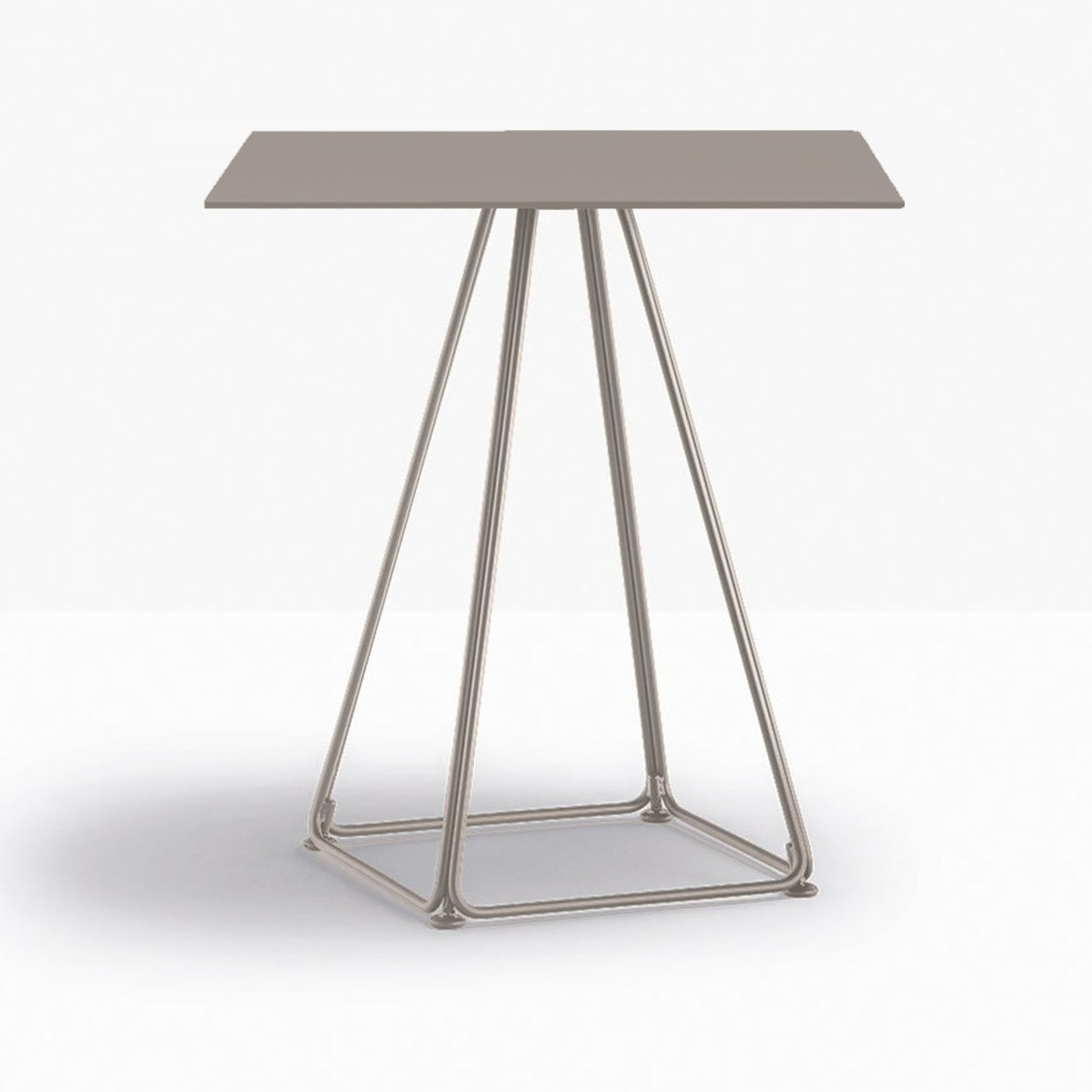 Table complète carrée Lunar Pedrali — plateau acier et piètement fil d'acier coloris Taupe BE200