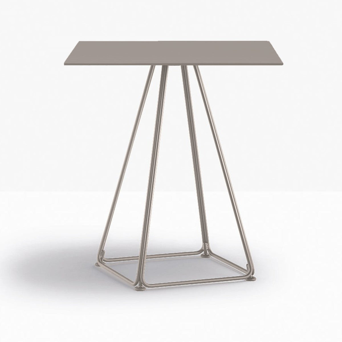 Table complète carrée Lunar Pedrali — plateau acier et piètement fil d'acier coloris Taupe BE200
