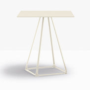 Table complète carrée Lunar Pedrali — plateau acier et piètement fil d'acier coloris Blanc cassé BI200