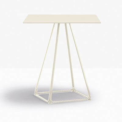 Table complète carrée Lunar Pedrali — plateau acier et piètement fil d'acier coloris Blanc cassé BI200
