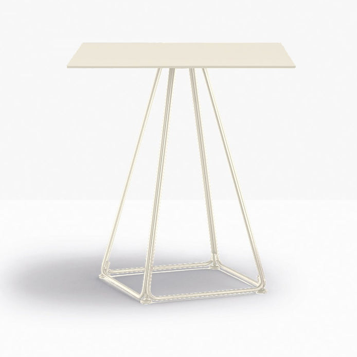 Table complète carrée Lunar Pedrali — plateau acier et piètement fil d'acier coloris Blanc cassé BI200