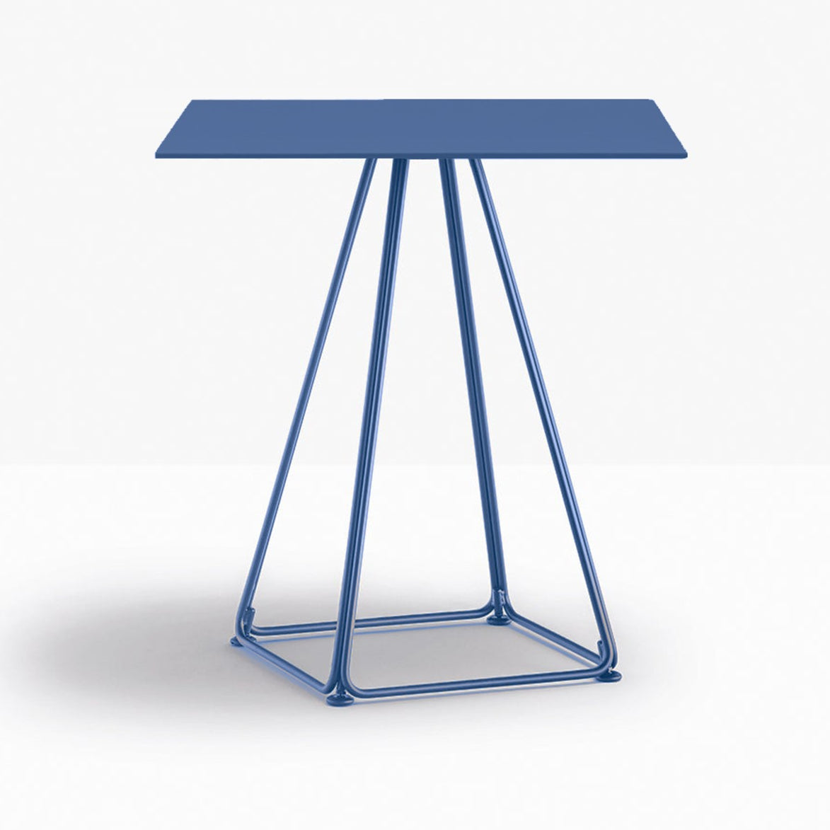 Table complète carrée Lunar Pedrali — plateau acier et piètement fil d'acier coloris Bleu BL300