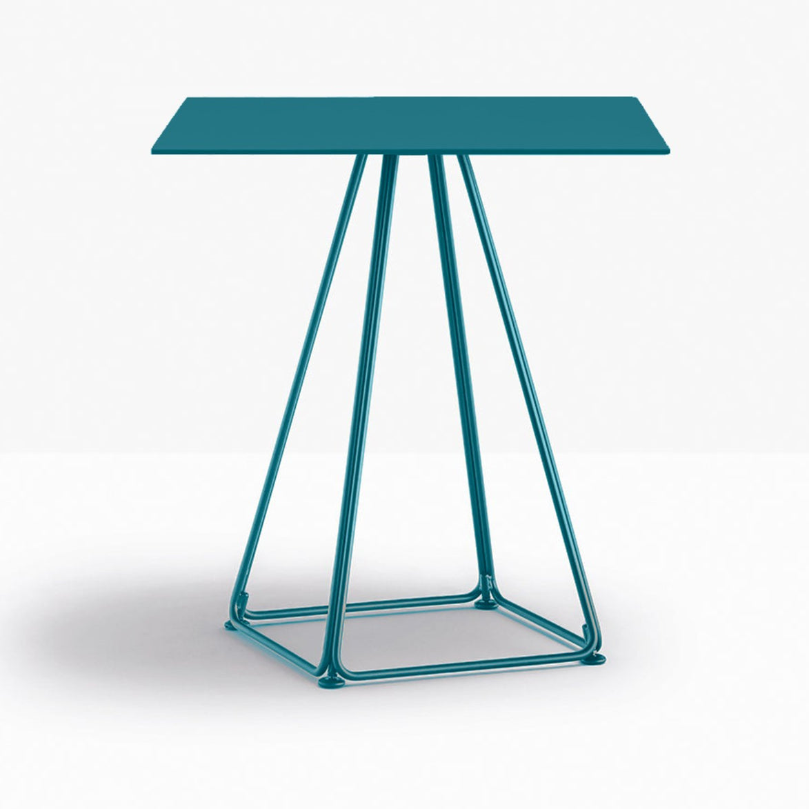 Table complète carrée Lunar Pedrali — plateau acier et piètement fil d'acier coloris Bleu pétrole BL500
