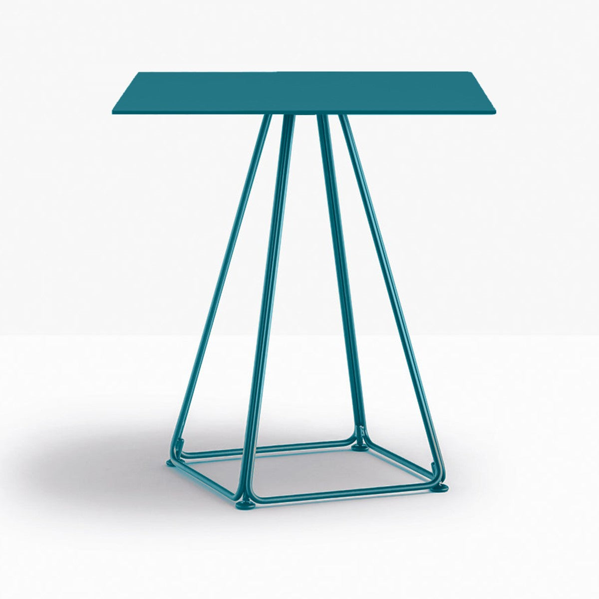 Table complète carrée Lunar Pedrali — plateau acier et piètement fil d'acier coloris Bleu pétrole BL500