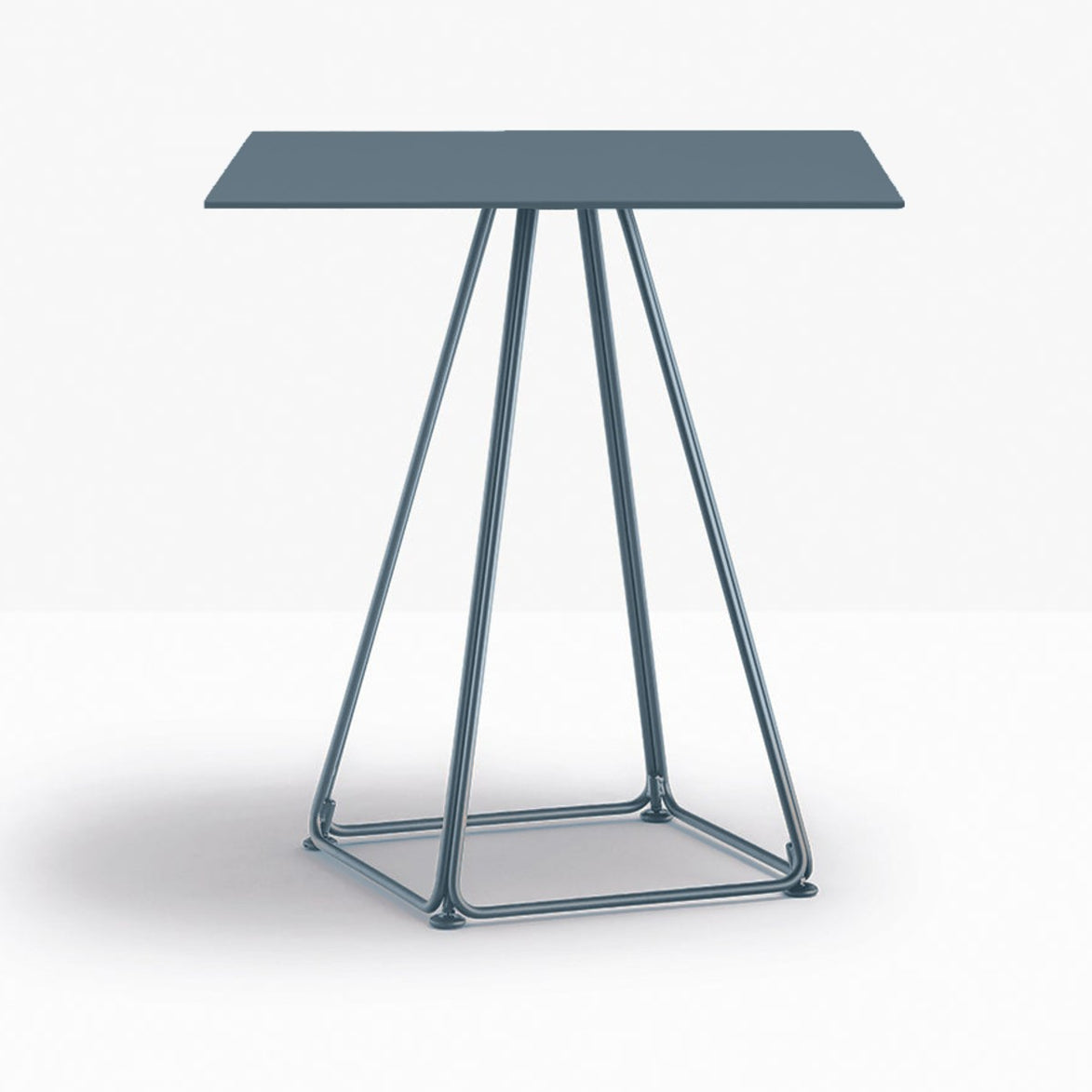 Table complète carrée Lunar Pedrali — plateau acier et piètement fil d'acier coloris Bleu ardoise BL600