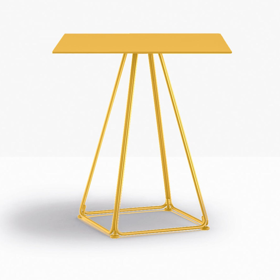 Table complète carrée Lunar Pedrali — plateau acier et piètement fil d'acier coloris Jaune moutarde GI100