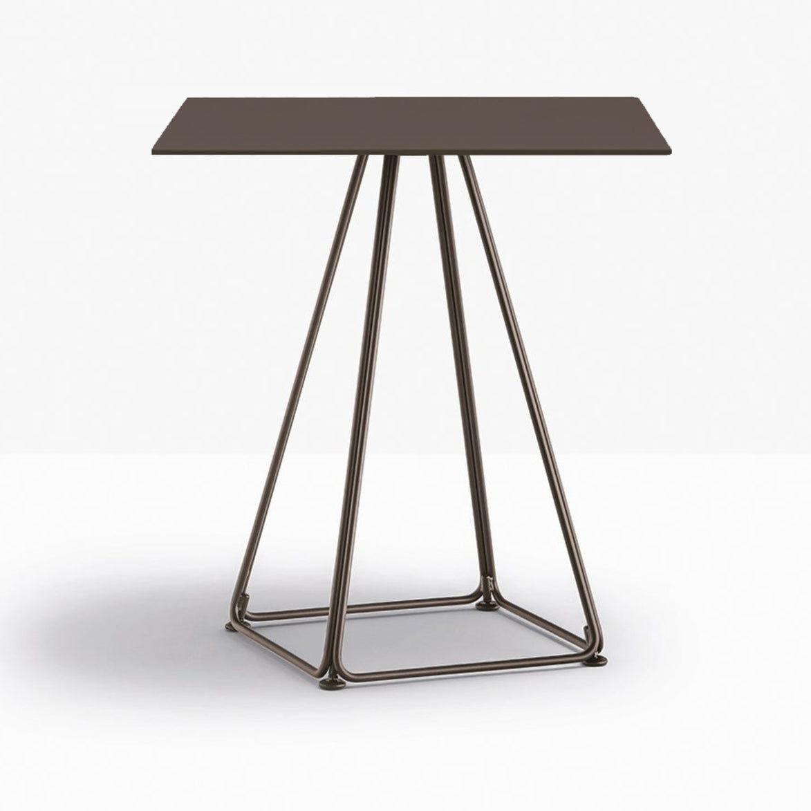 Table complète carrée Lunar Pedrali — plateau acier et piètement fil d'acier coloris Marron MG