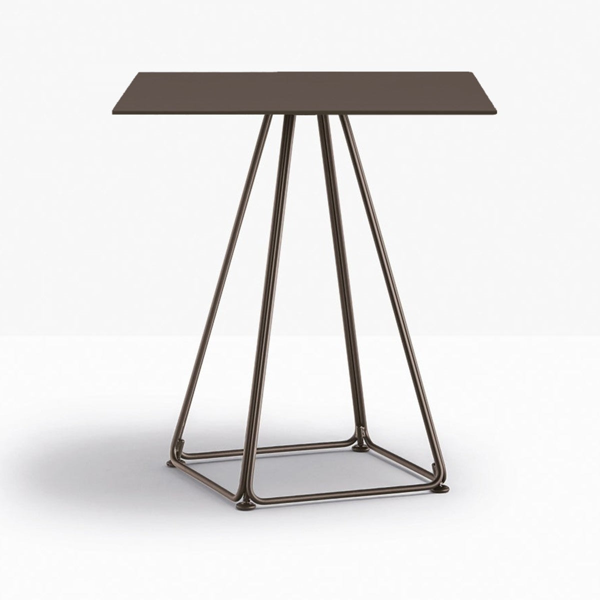 Table complète carrée Lunar Pedrali — plateau acier et piètement fil d'acier coloris Marron MG