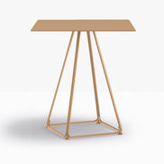 Table complète carrée Lunar Pedrali — plateau acier et piètement fil d'acier coloris Miel MI100