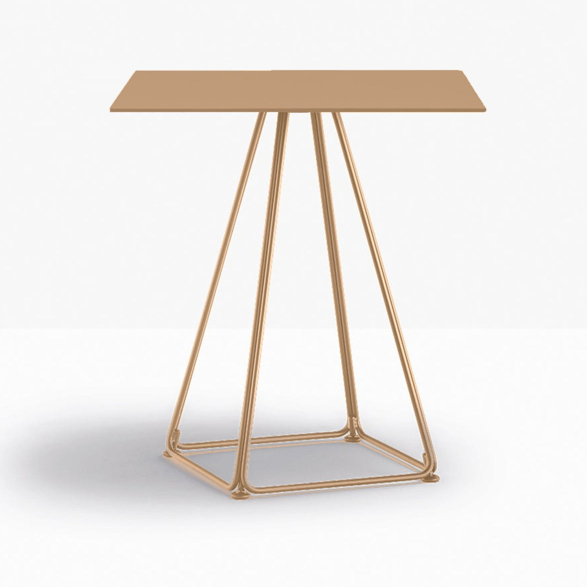 Table complète carrée Lunar Pedrali — plateau acier et piètement fil d'acier coloris Miel MI100