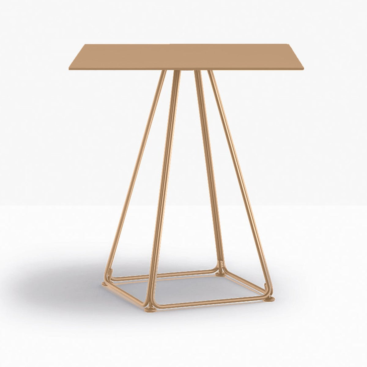 Table complète carrée Lunar Pedrali — plateau acier et piètement fil d'acier coloris Miel MI100