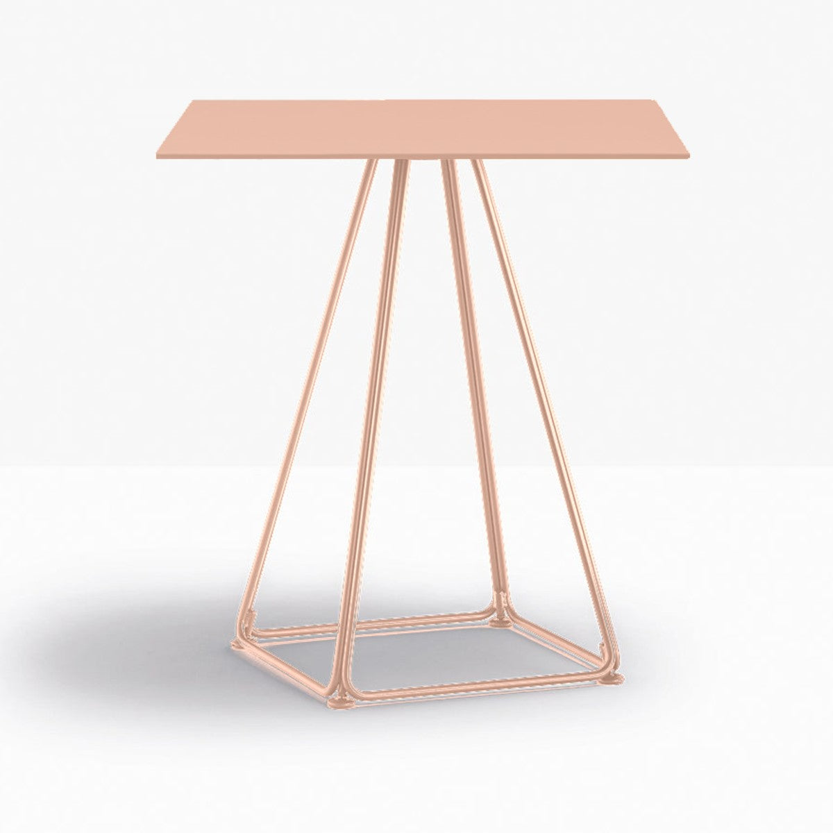 Table complète carrée Lunar Pedrali — plateau acier et piètement fil d'acier coloris Rose RA100