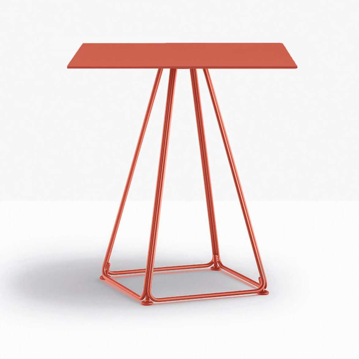 Table complète carrée Lunar Pedrali — plateau acier et piètement fil d'acier coloris Rouge RO400