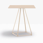 Table complète carrée Lunar Pedrali — plateau acier et piètement fil d'acier coloris Sable clair SA200