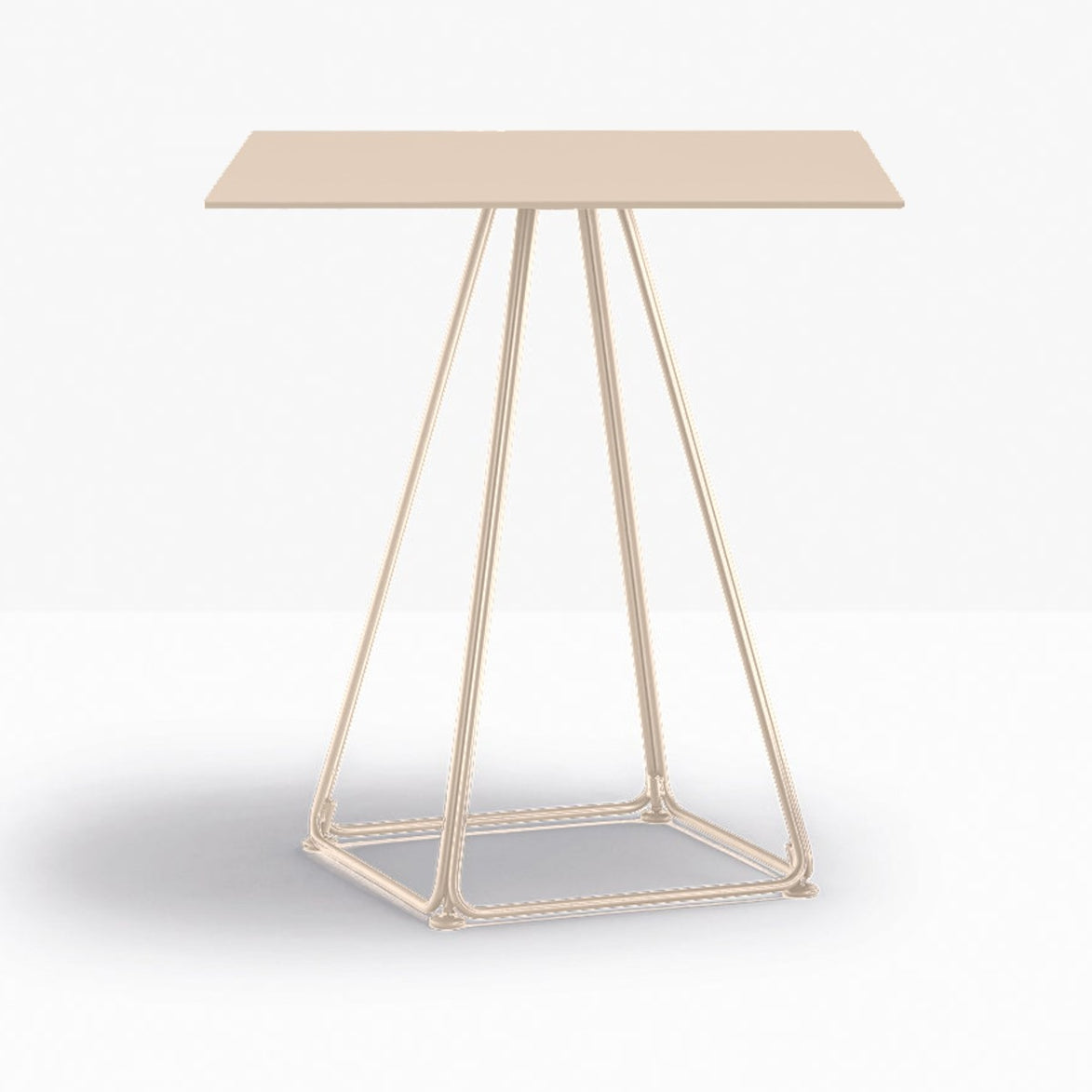 Table complète carrée Lunar Pedrali — plateau acier et piètement fil d'acier coloris Sable clair SA200