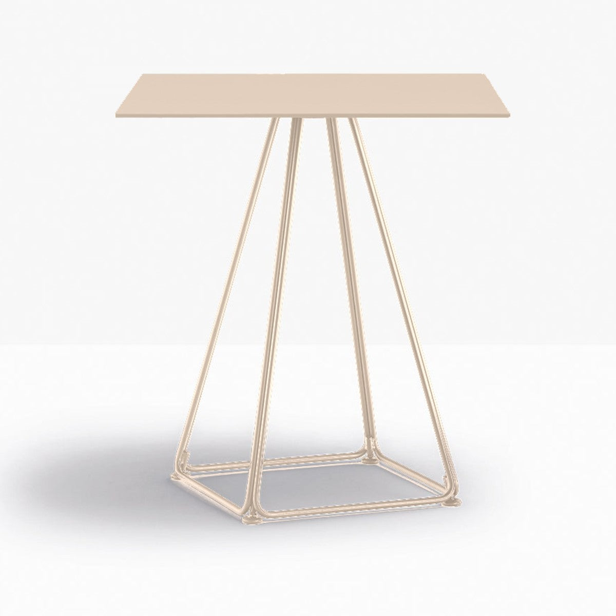Table complète carrée Lunar Pedrali — plateau acier et piètement fil d'acier coloris Sable clair SA200