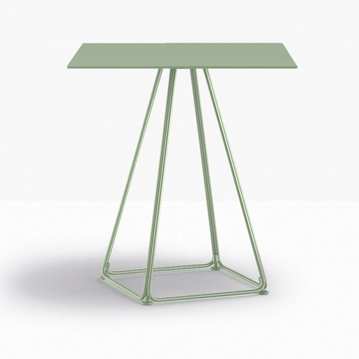 Table complète carrée Lunar Pedrali — plateau acier et piètement fil d'acier coloris Vert sauge VE100