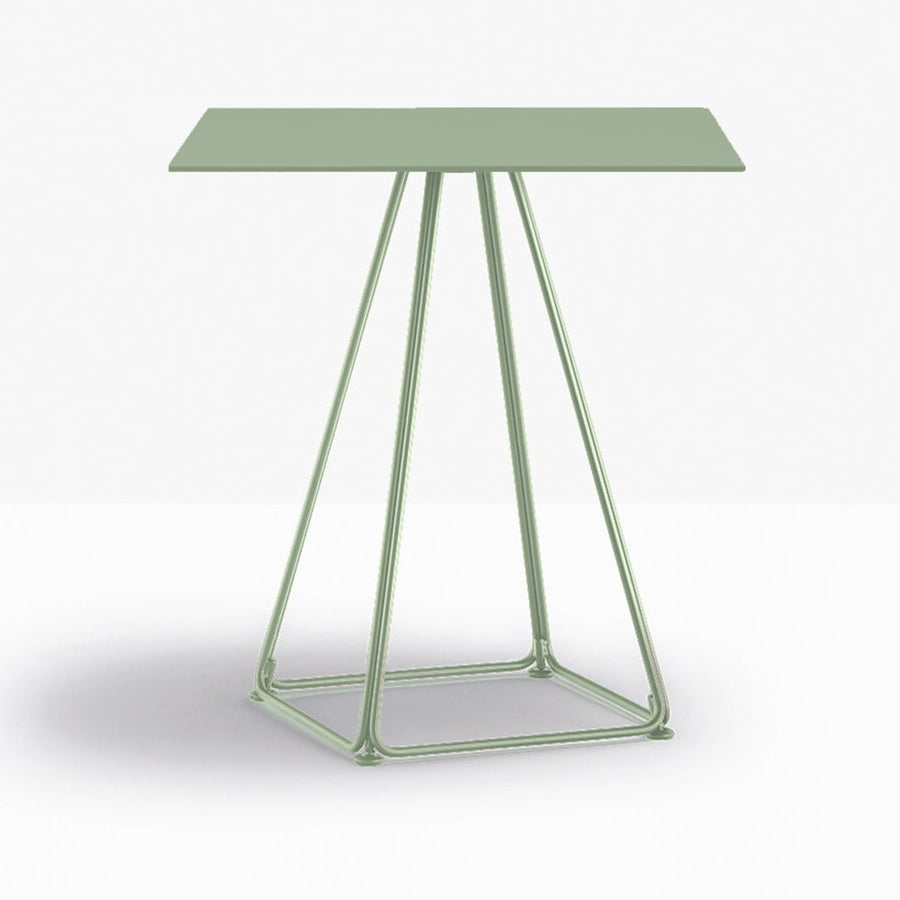 Table complète carrée Lunar Pedrali — plateau acier et piètement fil d'acier coloris Vert sauge VE100