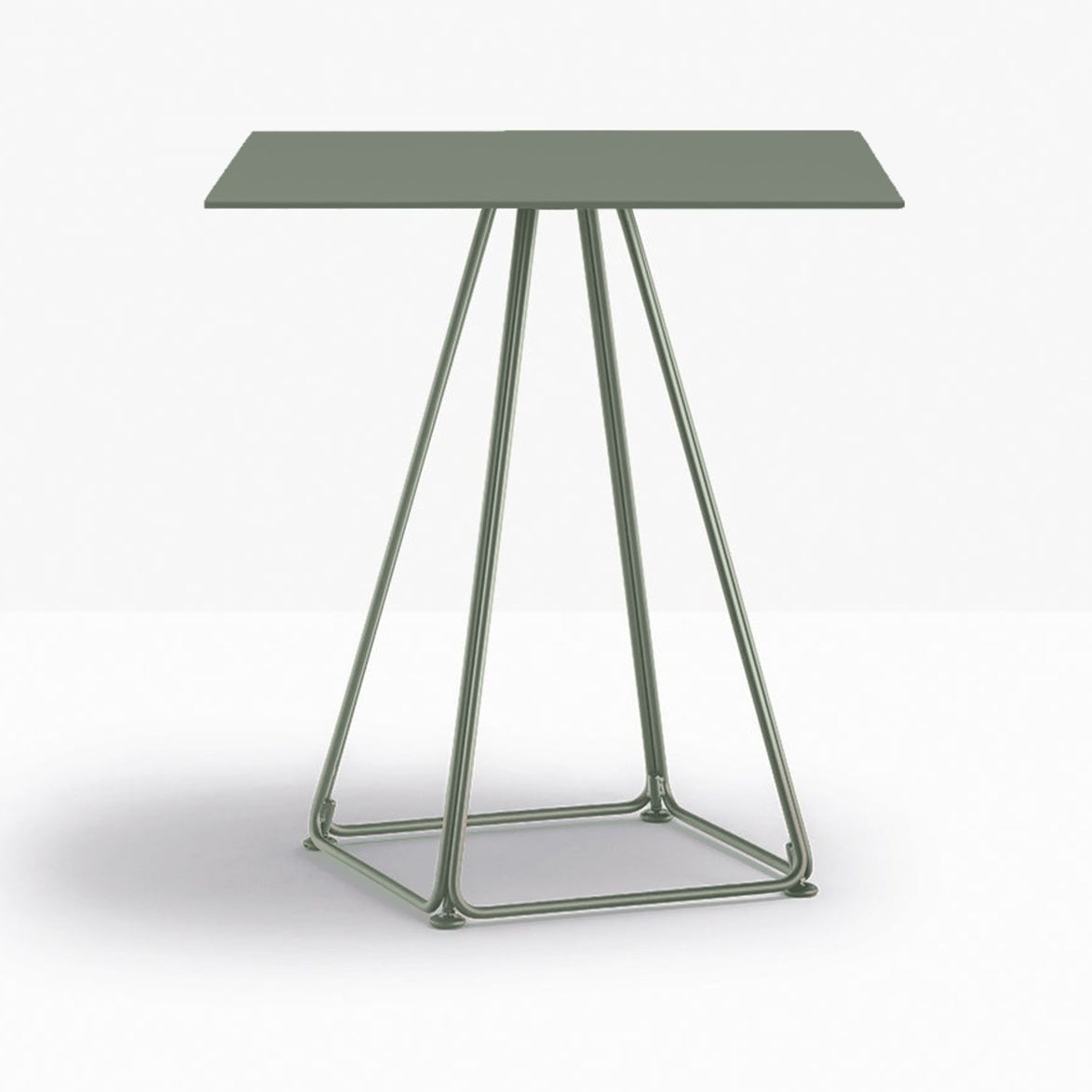 Table complète carrée Lunar Pedrali — plateau acier et piètement fil d'acier coloris Vert forêt VE300
