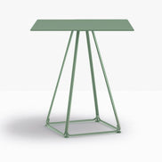 Table complète carrée Lunar Pedrali — plateau acier et piètement fil d'acier coloris Vert d'eau VE600