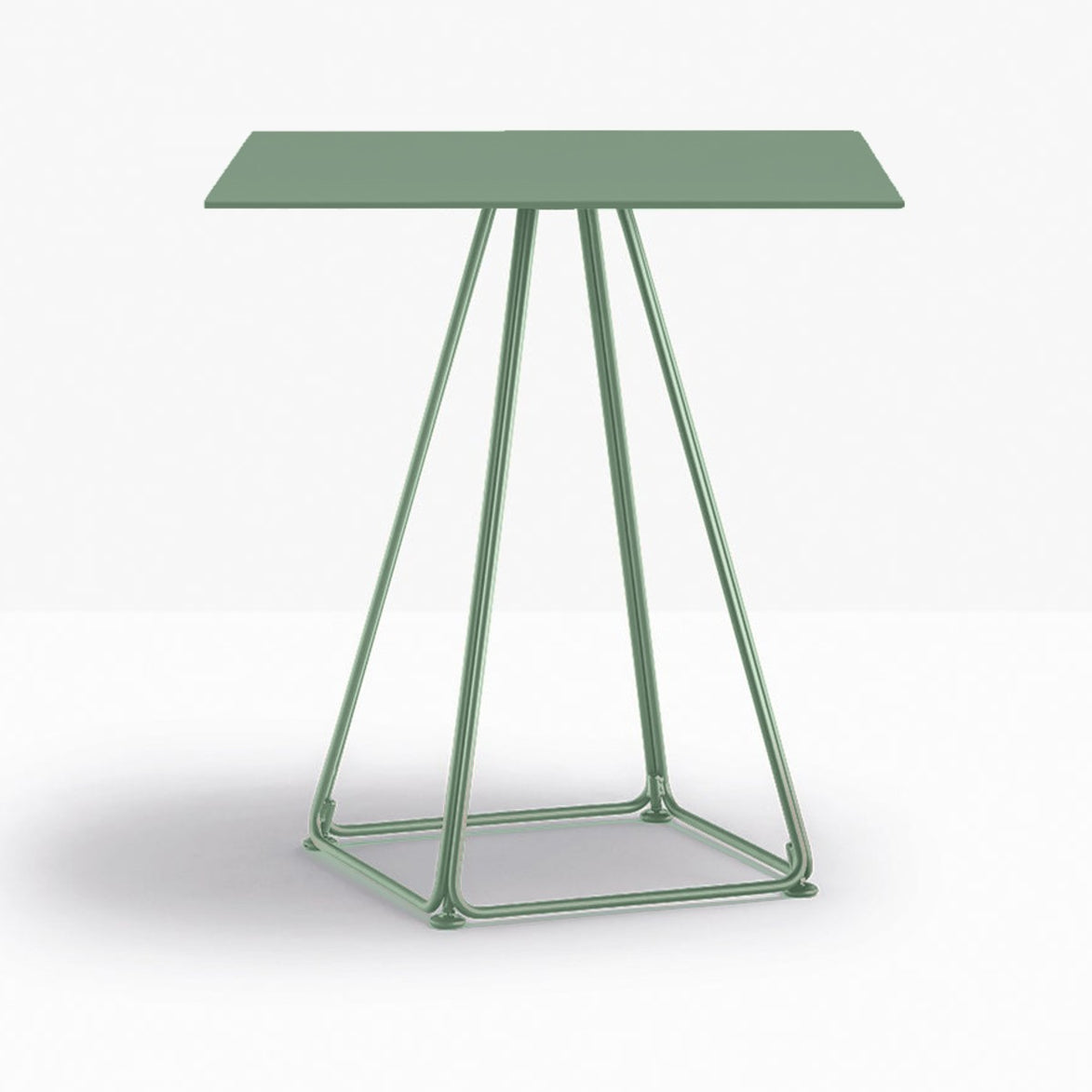 Table complète carrée Lunar Pedrali — plateau acier et piètement fil d'acier coloris Vert d'eau VE600